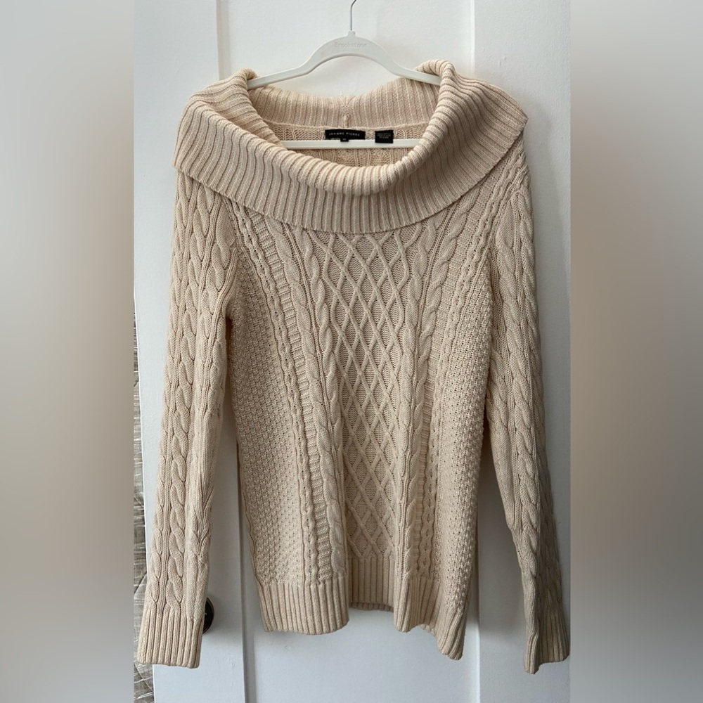 Vintage JEANNE PIERRE Cowl Neck / Off the shoulder Cable Knit Sweater | Medium